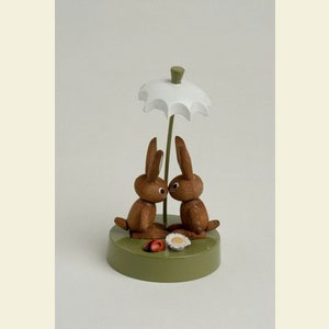 Small Figures & Ornaments Animals Rabbits Bunny couple with umbrella - 7 cm / 3 inches