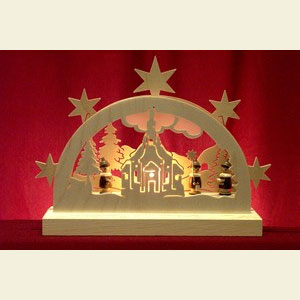 Candle Arches Fret Saw Work Mini Lightarch - Seiffen Church - 23x15x4,5cm / 9x6x2 inches