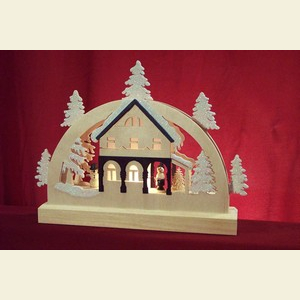 Candle Arches Fret Saw Work Mini Candle Arch - Forest House - 23x15x4.5cm / 9x6x2 inch