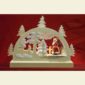 Schwibb�gen Laubs�gearbeiten Mini Schwibbogen - Weihnachtsmann im Wald - 23 x 15 x 4,5 cm