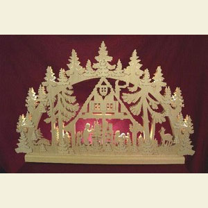 Schwibb�gen Laubs�gearbeiten 3D-Doppelschwibbogen - Waldhaus - 74 x 47 x 5,5 cm