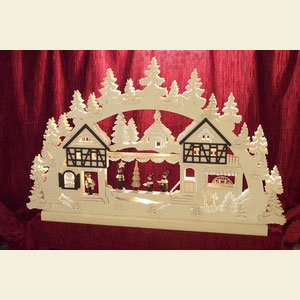 Schwibb�gen Laubs�gearbeiten 3D-Doppelschwibbogen - Seiffener Weihnachtsmarkt - 74 x 47 x 5,5 cm