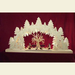 Candle Arches Fret Saw Work Double-Arch Ice Skater (3 figures) - 62x33x5,5 cm / 24x13x2 inches