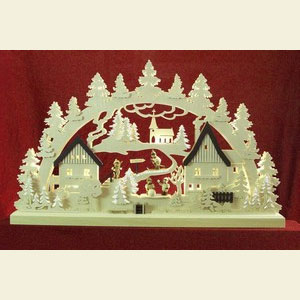 Schwibb�gen Laubs�gearbeiten 3D-Doppelschwibbogen - Erzgebirgsdorf - 62 x 37 x 5,5 cm