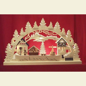 Schwibb�gen Laubs�gearbeiten Schwibbogen - Dorfweihnacht - 62x37x5,5cm