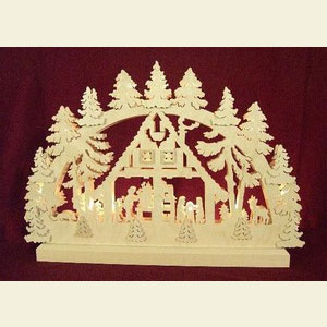 Schwibb�gen Laubs�gearbeiten 3D-Doppelschwibbogen - Waldhaus - 42 x 30 x 4,5 cm