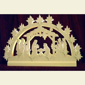 Schwibb�gen Laubs�gearbeiten 3D-Doppelschwibbogen - Krippenstall - 42 x 30 x 4,5 cm