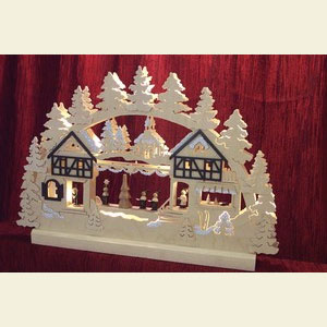 Schwibb�gen Laubs�gearbeiten 3D-Doppelschwibbogen - Seiffener Weihnachtsmarkt - 42 x 30 x 4,5 cm