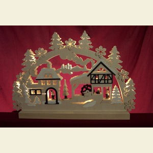 Candle Arches Fret Saw Work 3D-Double-Arch - Water Mill - 42x30x4,5 cm / 16x12x2 inches