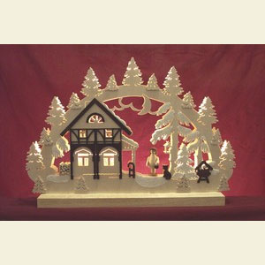Schwibb�gen Laubs�gearbeiten 3D-Doppelschwibbogen - Umgebindehaus - 42 x 30 x 4,5 cm