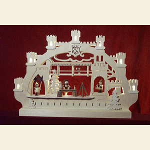 Candle Arches Fret Saw Work Double-Arch Village Christmas - 42x30x4,5 cm / 16x12x2 inches