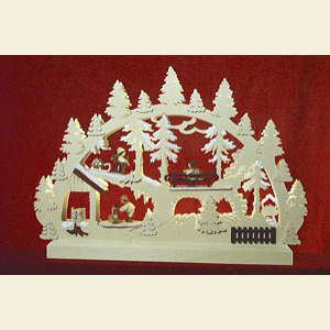 Schwibb�gen Laubs�gearbeiten Doppel Schwibbogen Waldleute Holzstapel mit 3 Figuren - 42x30x4,5 cm