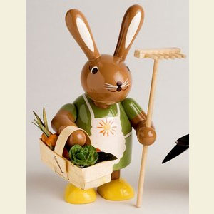 Small Figures & Ornaments Animals Rabbits Bunny female with rake - 11 cm / 4 inches