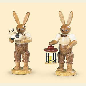 Kleine Figuren & Miniaturen Tiere Hasen Hase mit Vogelk�fig - 11 cm