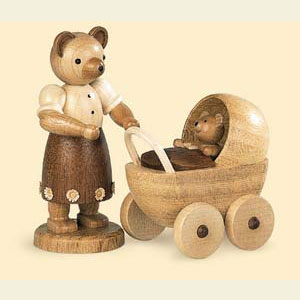 Kleine Figuren & Miniaturen Tiere B�ren B�renmutter mit Kinderwagen - 10 cm