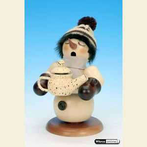 R�ucherm�nner Schneem�nner R�ucherm�nnchen Schneemann mit Kaffeekanne natur - 20,5cm