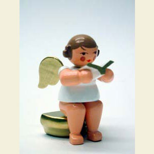 Angels Orchestra W & G (Ulbricht) Angel white/gold sitting with book - 5,5 cm / 2 inch
