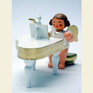 Angels Orchestra W & G (Ulbricht) Angel white/gold with piano - 6,0 cm / 2 inch