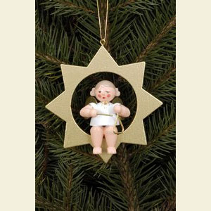 Kleine Figuren & Miniaturen Baumschmuck Engel Baumbehang Serie Sterne & Gold Engel im Stern gold mit Triangel - 8,5 cm
