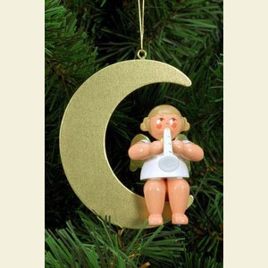 Kleine Figuren & Miniaturen Baumschmuck Engel Baumbehang Serie Sterne & Gold Engel im Mond gold Klarinette - 8,0 cm