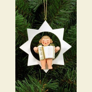 Small Figures & Ornaments Tree Ornaments Angel Ornaments Series Stars & White Angel and Star with Concertina - 8,5 cm / 3 inch