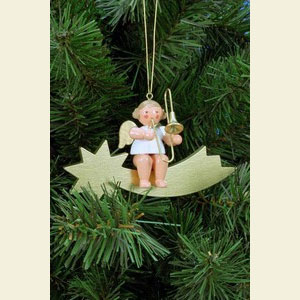 Small Figures & Ornaments Tree Ornaments Angel Ornaments Series Stars & Gold Angel and Star in gold with Trombone - 6,5 cm / 3 inch