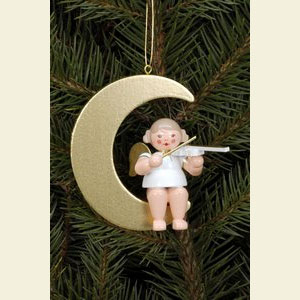 Small Figures & Ornaments Tree Ornaments Angel Ornaments Series Stars & Gold Angel in moon gold with violin - 8,0 cm / 3 inches