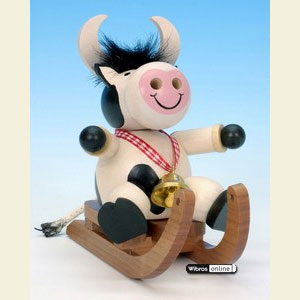 R�ucherm�nner Tiere R�ucherm�nnchen Kuh auf Schlitten - 12 cm