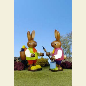 Small Figures & Ornaments Animals Rabbits Bunny (male) with Eggs in Basket  - 22,5 cm / 9 inch