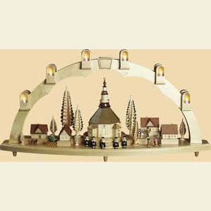 Candle Arches Illuminated inside Candle Arch Seiffen church with Village - 31 x 16 inch - 80 x 41 cm