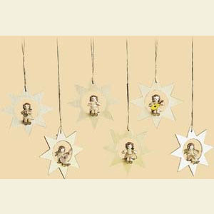 Small Figures & Ornaments Tree Ornaments Angel Ornaments Misc. Angels Angel in Star natural wood - 6-pcs - 3 inch - 8 cm