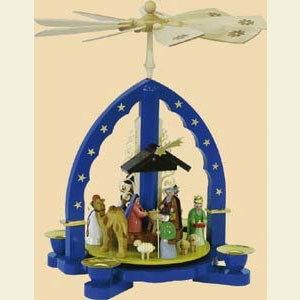 Weihnachtspyramiden 1-st�ckige Pyramiden 1- st�ckige Pyramide Heilige 3 K�nige - blau - 27 cm