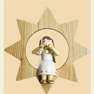Small Figures & Ornaments Tree Ornaments Angel Ornaments Misc. Angels Star - Angel with Trumpet - 8 inch - 21 cm