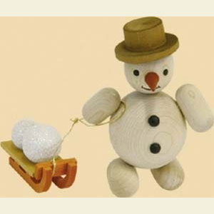 Small Figures & Ornaments everything else Snowman natural wood with Sleigh - 4 inch - 9 cm