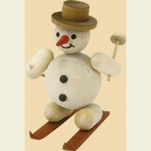 Small Figures & Ornaments everything else Snowman natural wood with Skis - 4 inch - 9 cm