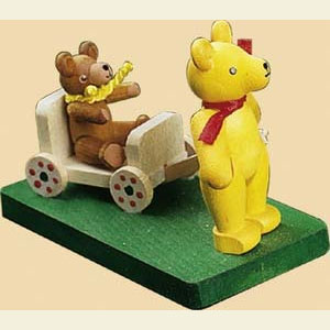 Small Figures & Ornaments Animals Bears Bear children with trolley - 2 inch - 6 cm