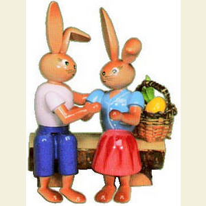 Kleine Figuren & Miniaturen Tiere Hasen Zwei Hasen mit Bank - 9 cm