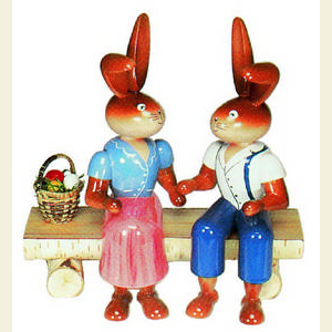 Small Figures & Ornaments Animals Rabbits Two bunnies on bench - 21 cm / 8 inches