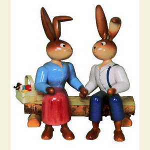 Small Figures & Ornaments Animals Rabbits Two bunnies on bench - 42 cm / 16.5 inches