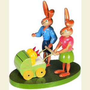 Small Figures & Ornaments Animals Rabbits Bunny couple with carriage - 8 cm / 3 inches