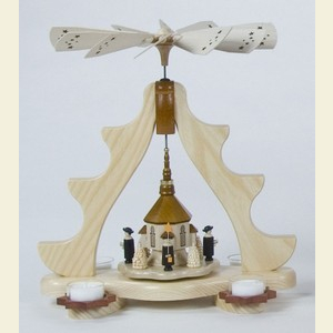 Christmas-Pyramids 1-tier Pyramids 1-tier pyramid - for tealights - Seiffen Church - 36cm / 14 inch