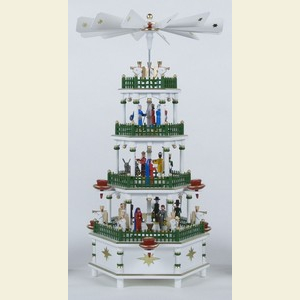 Weihnachtspyramiden 4-st�ckige Pyramiden 4-st�ckige Pyramide Christi Geburt weiss mit Spielwerk - 52cm