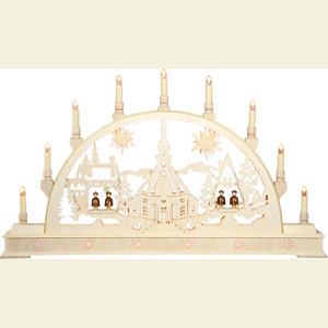 Candle Arches Fret Saw Work Candle Arch - Church with Carol Singers and base - 78cm x 45cm / 31 x 18 inches