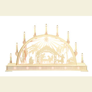 Schwibb�gen Laubs�gearbeiten Schwibbogen - Christi Geburt mit Stern und Sockel - 78cm x 45cm