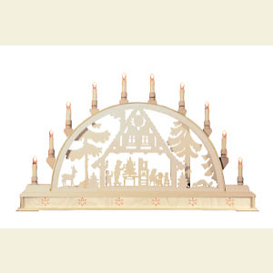 Schwibb�gen Laubs�gearbeiten Schwibbogen - Weihnachtshaus mit Sockel - 78cm x 45cm