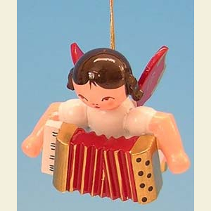 Kleine Figuren & Miniaturen Baumschmuck Engel Baumbehang Schwebeengel - rote Fl�gel Engel mit Akkordeon - Rote Fl�gel - schwebend - 5,5cm