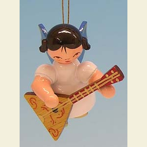 Small Figures & Ornaments Tree Ornaments Angel Ornaments Floating Angels - blue wings Angel with balalaika - Blue Wings - floating - 5,5cm / 2,1 inch