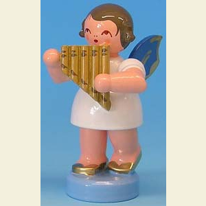 Angels Angels - blue wings - small Angel with panpipe - Blue Wings - standing - 6cm / 2,3 inch