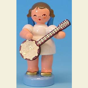 Angels Angels - blue wings - small Angel with banjo - Blue Wings - standing - 6cm / 2,3 inch