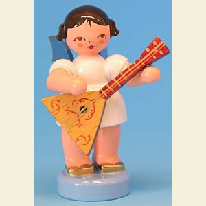 Angels Angels - blue wings - small Angel with balalaika - Blue Wings - standing - 6cm / 2,3 inch